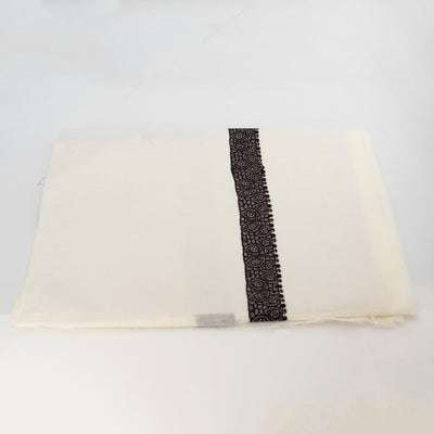 Yemeni white shawl with beautiful dark embroidery شال ابيض مع تطريز غامق