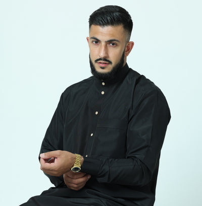 Black Luxury Thobe With Gold Buttons