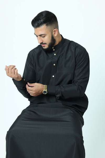 Black Luxury Thobe With Gold Buttons