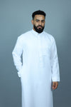 High Quality Fabric White Thobe With Hidden Zip and Shirt Collar