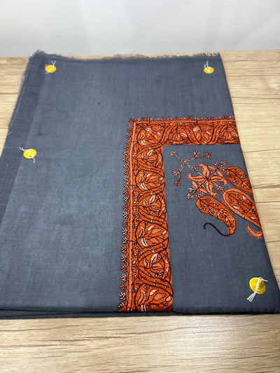 Gray Yemeni shawl with brown embroidery