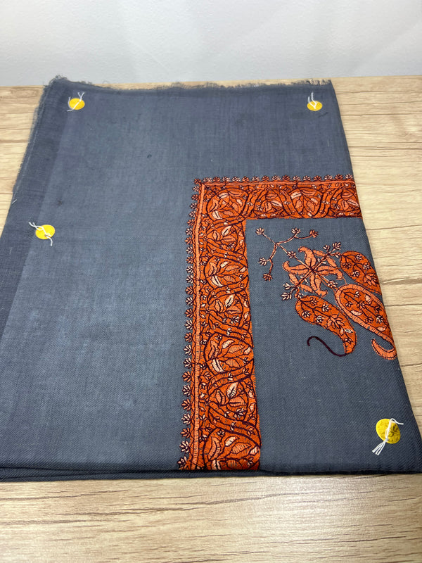 Gray Yemeni shawl with brown embroidery