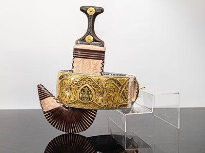 Adult Traditional Gold Belt with Leather Jehaz and Some of Brown Lines